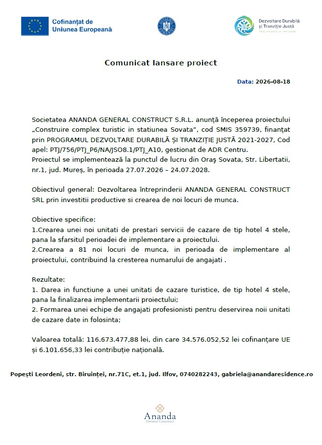 Lansare proiect Ananda General Construct _Construire complex turistic in statiunea Sovata